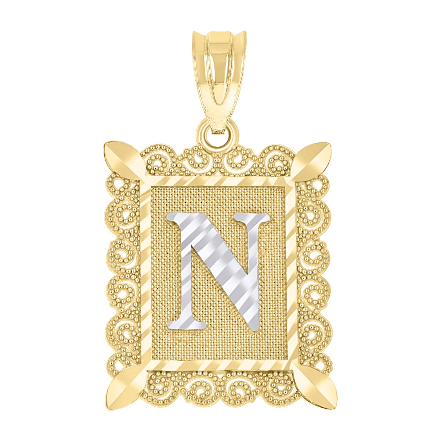 10K Two-Tone Gold Unisex Diamond-Cut Initial Charm Pendant