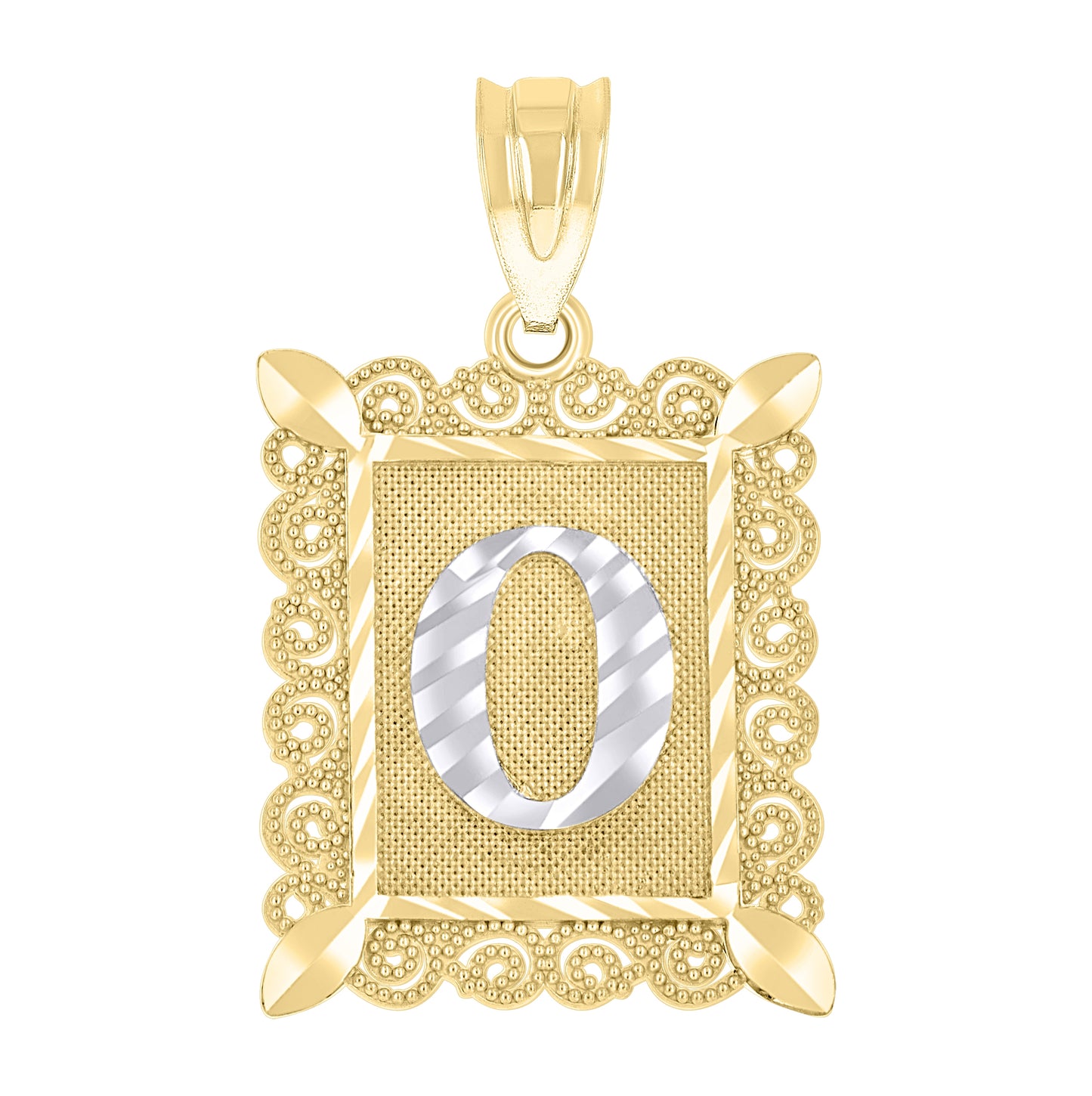 10K Two-Tone Gold Unisex Diamond-Cut Initial Charm Pendant
