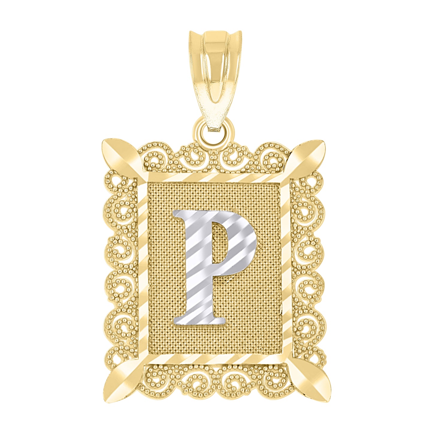 10K Two-Tone Gold Unisex Diamond-Cut Initial Charm Pendant