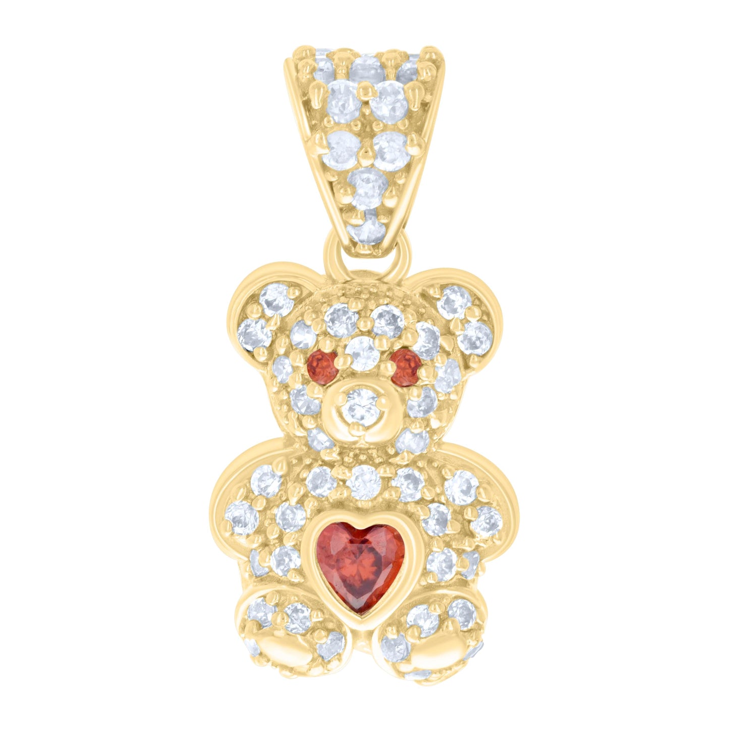 10K Yellow Gold Womens Heart Round Cubic-Zirconia Birthstone Teddy Bear Charm Pendant