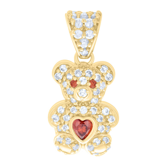 10K Yellow Gold Womens Heart Round Cubic-Zirconia Birthstone Teddy Bear Charm Pendant
