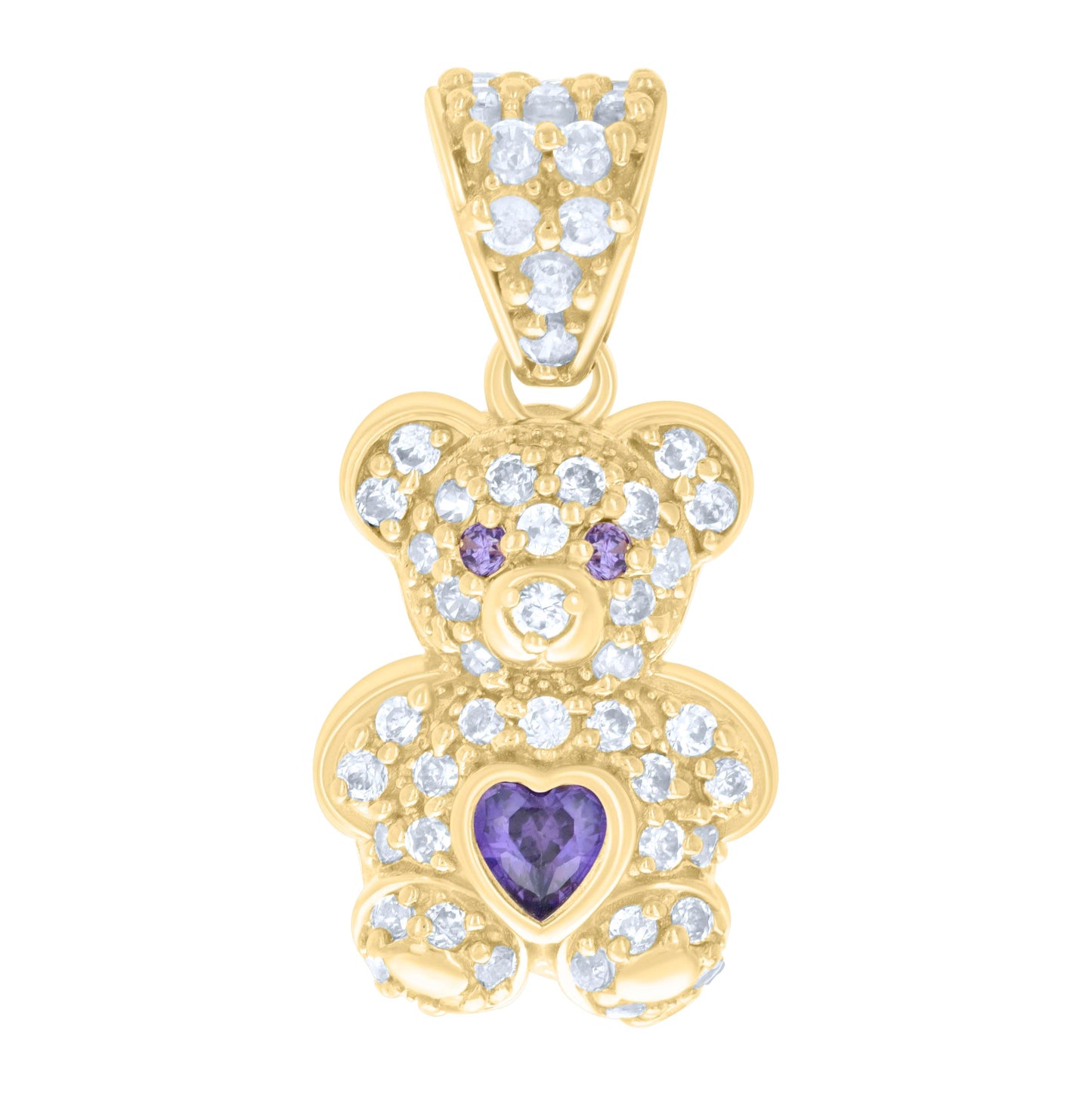 10K Yellow Gold Womens Heart Round Cubic-Zirconia Birthstone Teddy Bear Charm Pendant