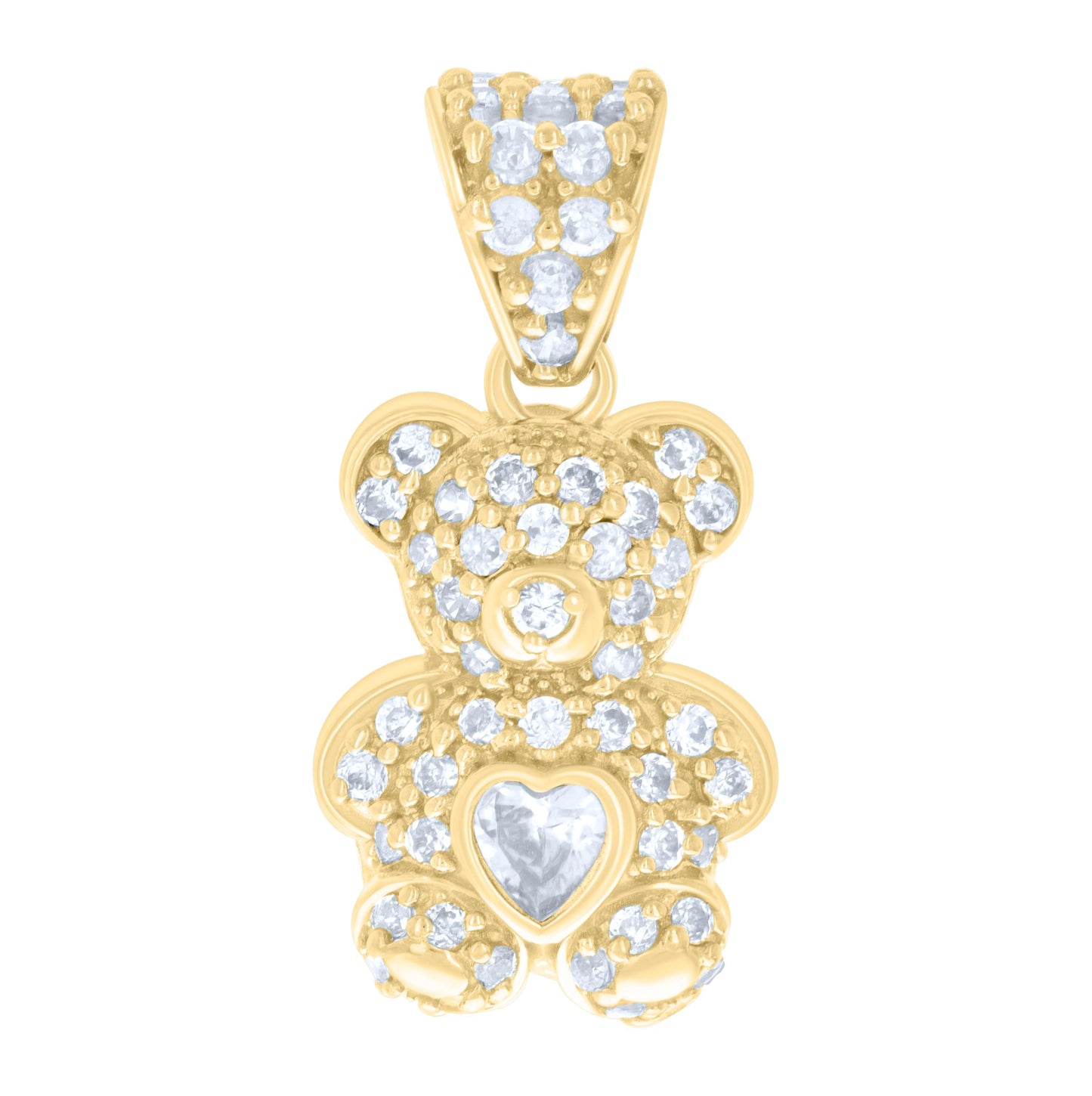 10K Yellow Gold Womens Heart Round Cubic-Zirconia Birthstone Teddy Bear Charm Pendant