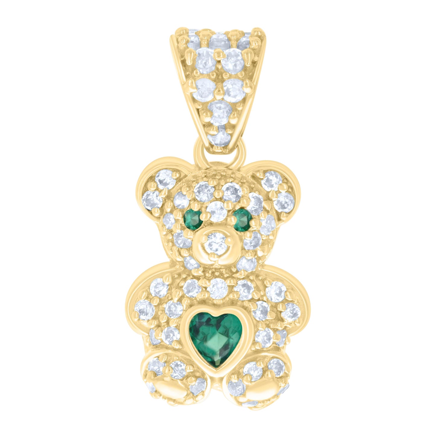 10K Yellow Gold Womens Heart Round Cubic-Zirconia Birthstone Teddy Bear Charm Pendant