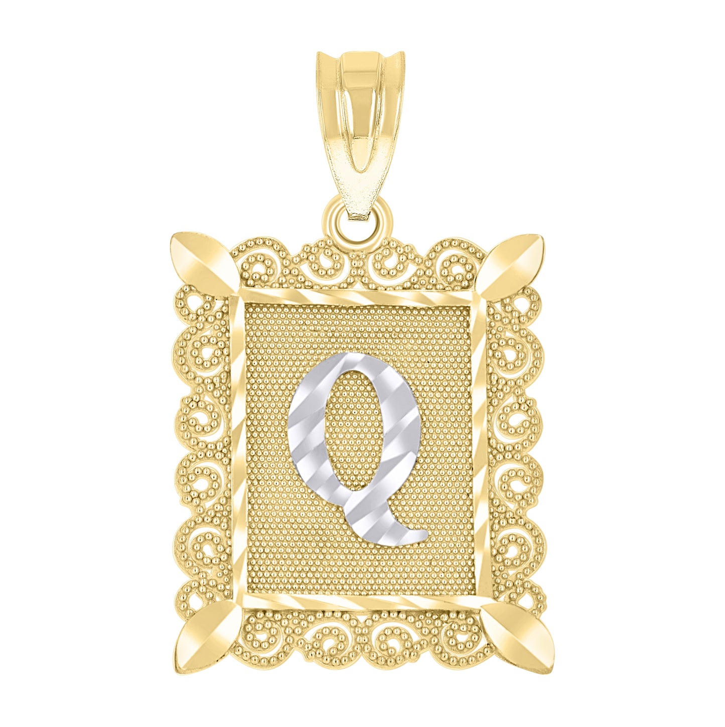 10K Two-Tone Gold Unisex Diamond-Cut Initial Charm Pendant
