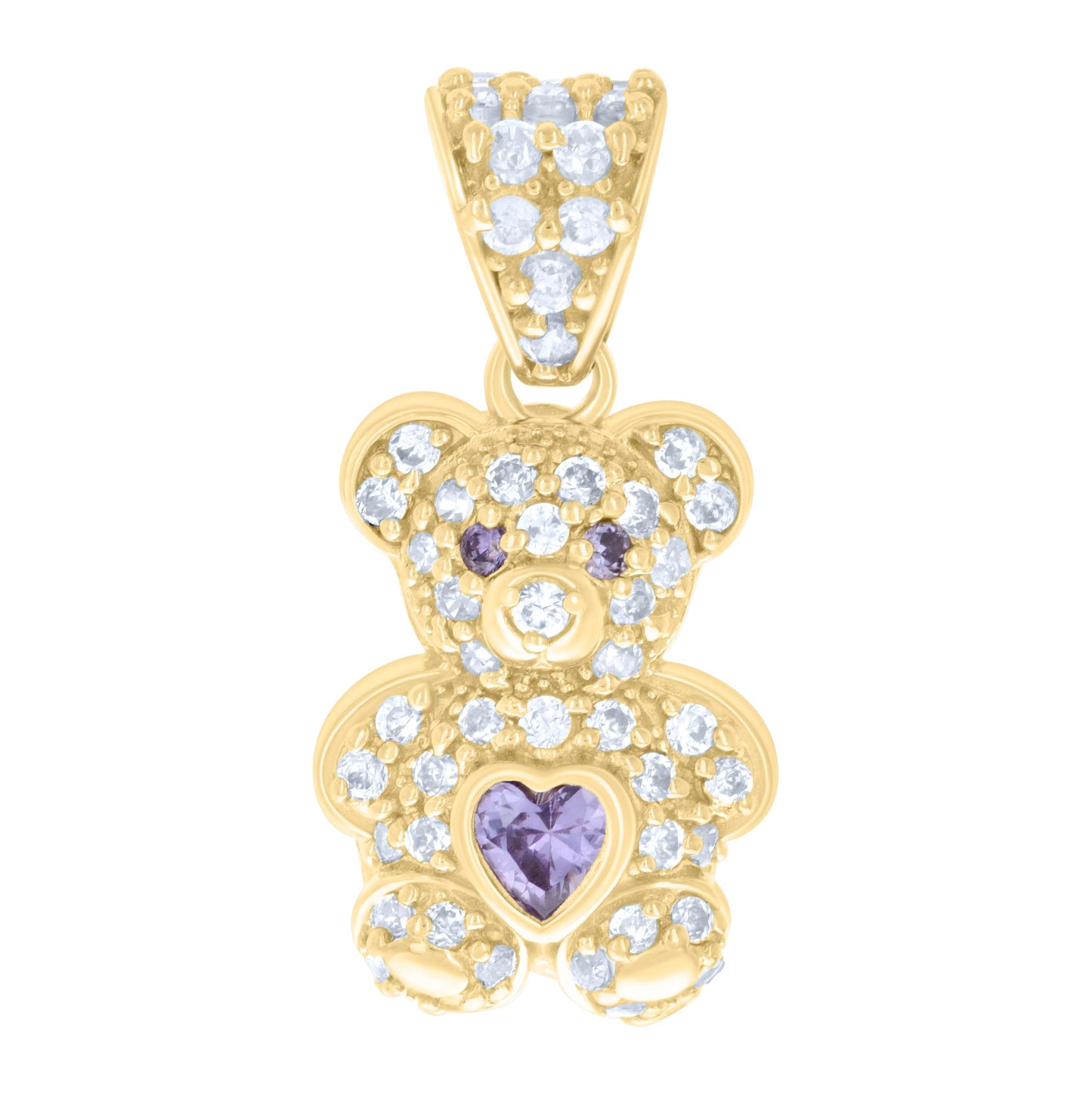 10K Yellow Gold Womens Heart Round Cubic-Zirconia Birthstone Teddy Bear Charm Pendant