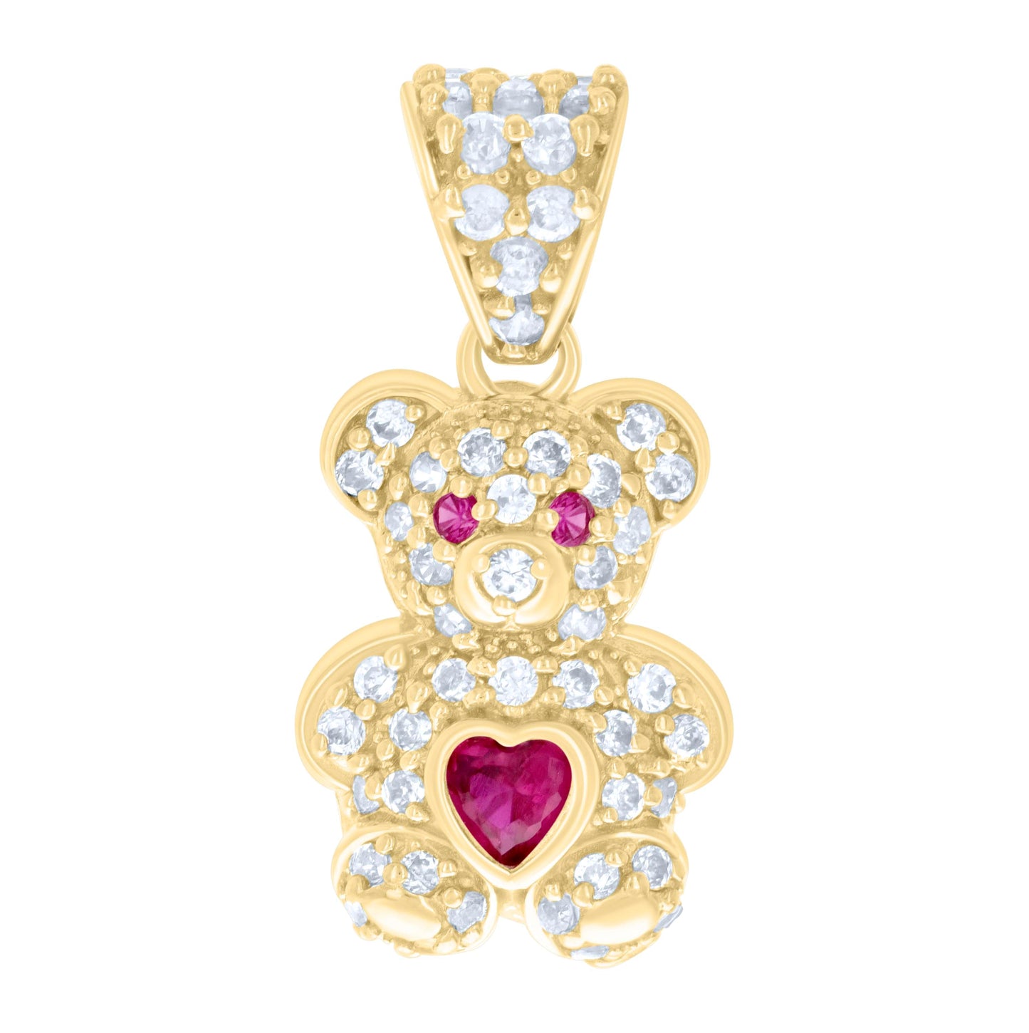 10K Yellow Gold Womens Heart Round Cubic-Zirconia Birthstone Teddy Bear Charm Pendant