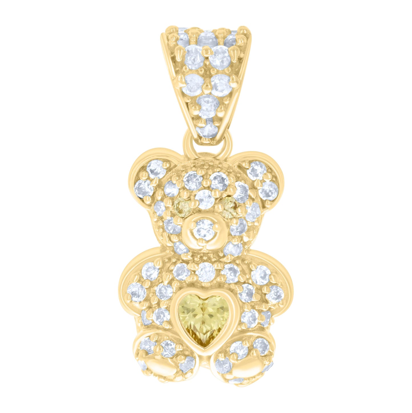 10K Yellow Gold Womens Heart Round Cubic-Zirconia Birthstone Teddy Bear Charm Pendant