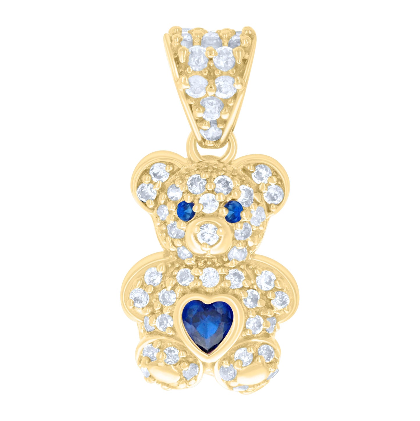 10K Yellow Gold Womens Heart Round Cubic-Zirconia Birthstone Teddy Bear Charm Pendant