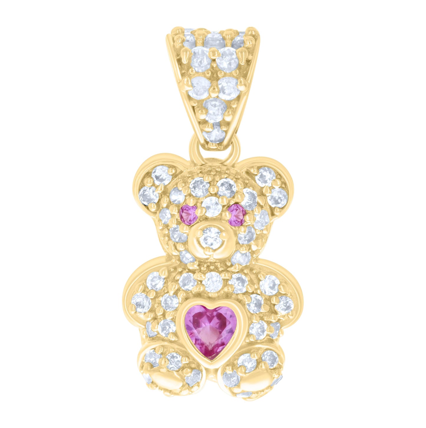 10K Yellow Gold Womens Heart Round Cubic-Zirconia Birthstone Teddy Bear Charm Pendant
