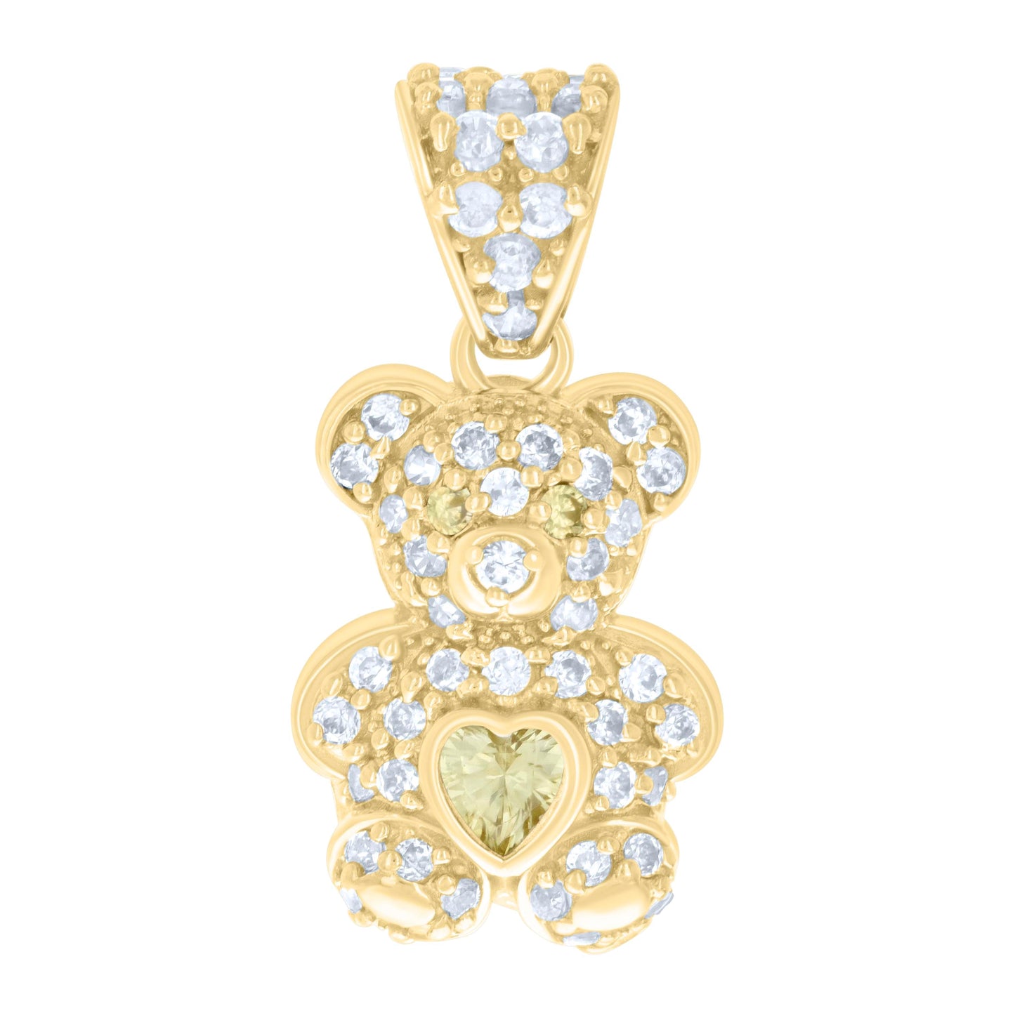 10K Yellow Gold Womens Heart Round Cubic-Zirconia Birthstone Teddy Bear Charm Pendant