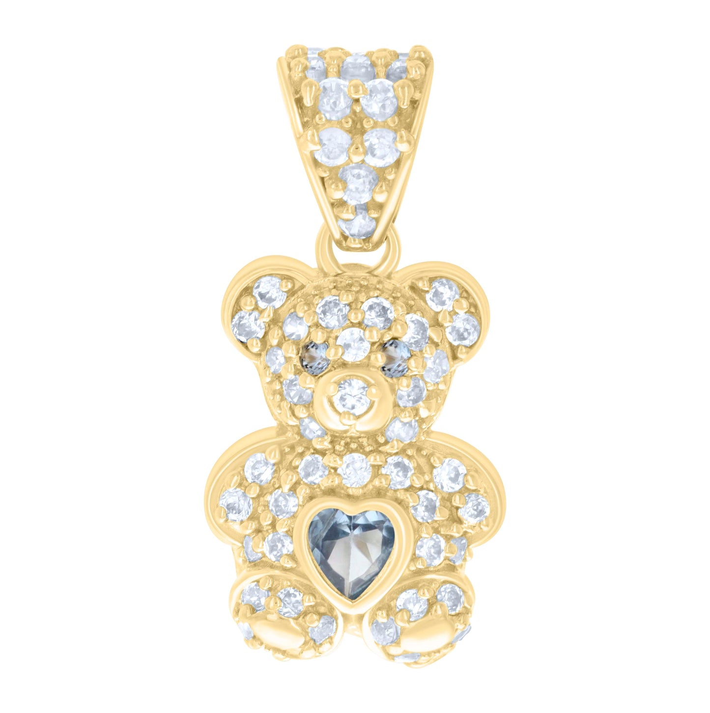10K Yellow Gold Womens Heart Round Cubic-Zirconia Birthstone Teddy Bear Charm Pendant