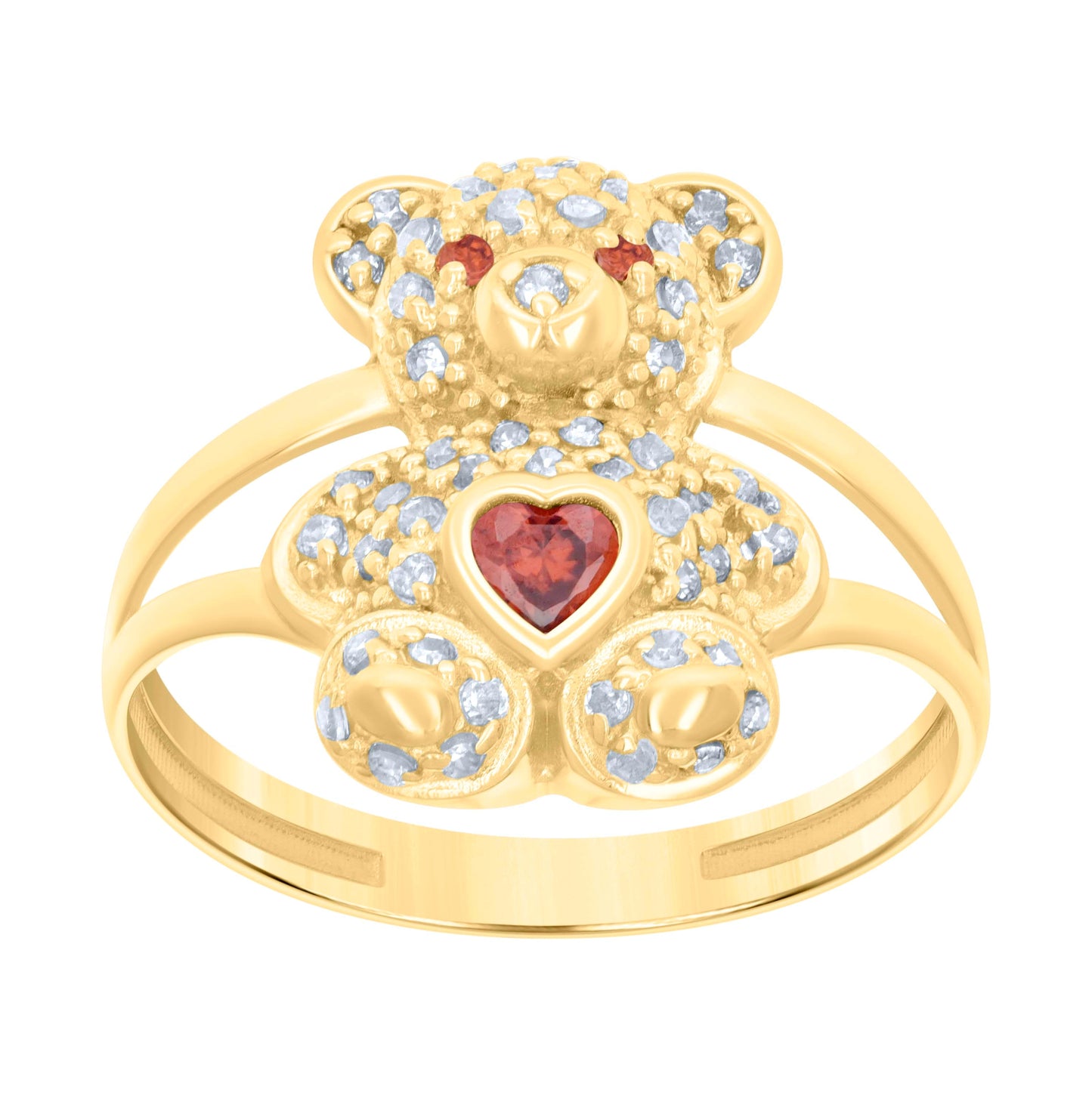 10K Yellow Gold Womens Heart Round Cubic-Zirconia Birthstone Teddy Bear Bridal Anniversary Engagement Wedding Ring