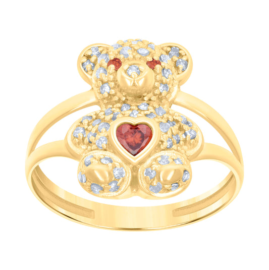 10K Yellow Gold Womens Heart Round Cubic-Zirconia Birthstone Teddy Bear Bridal Anniversary Engagement Wedding Ring