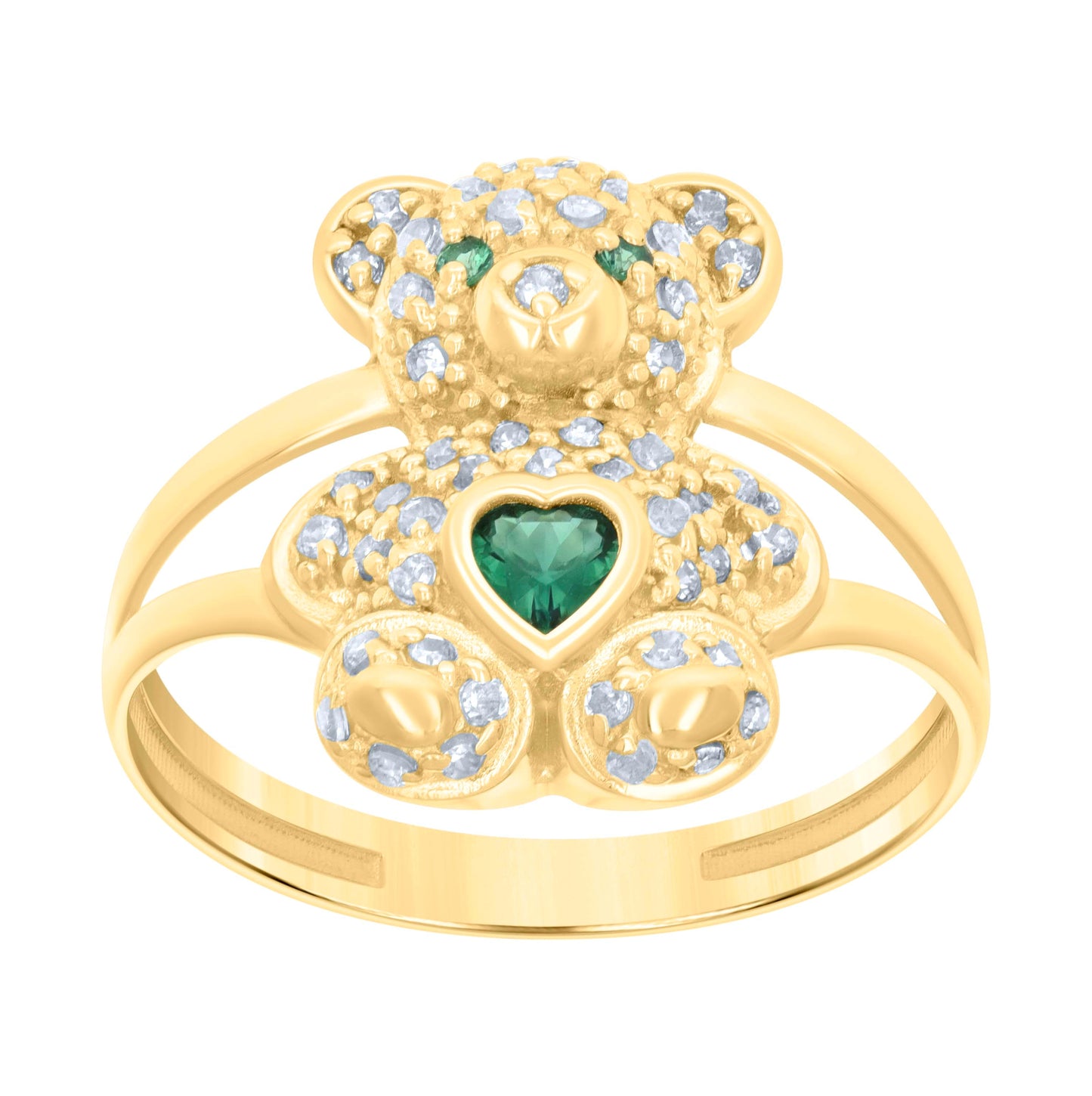 10K Yellow Gold Womens Heart Round Cubic-Zirconia Birthstone Teddy Bear Bridal Anniversary Engagement Wedding Ring