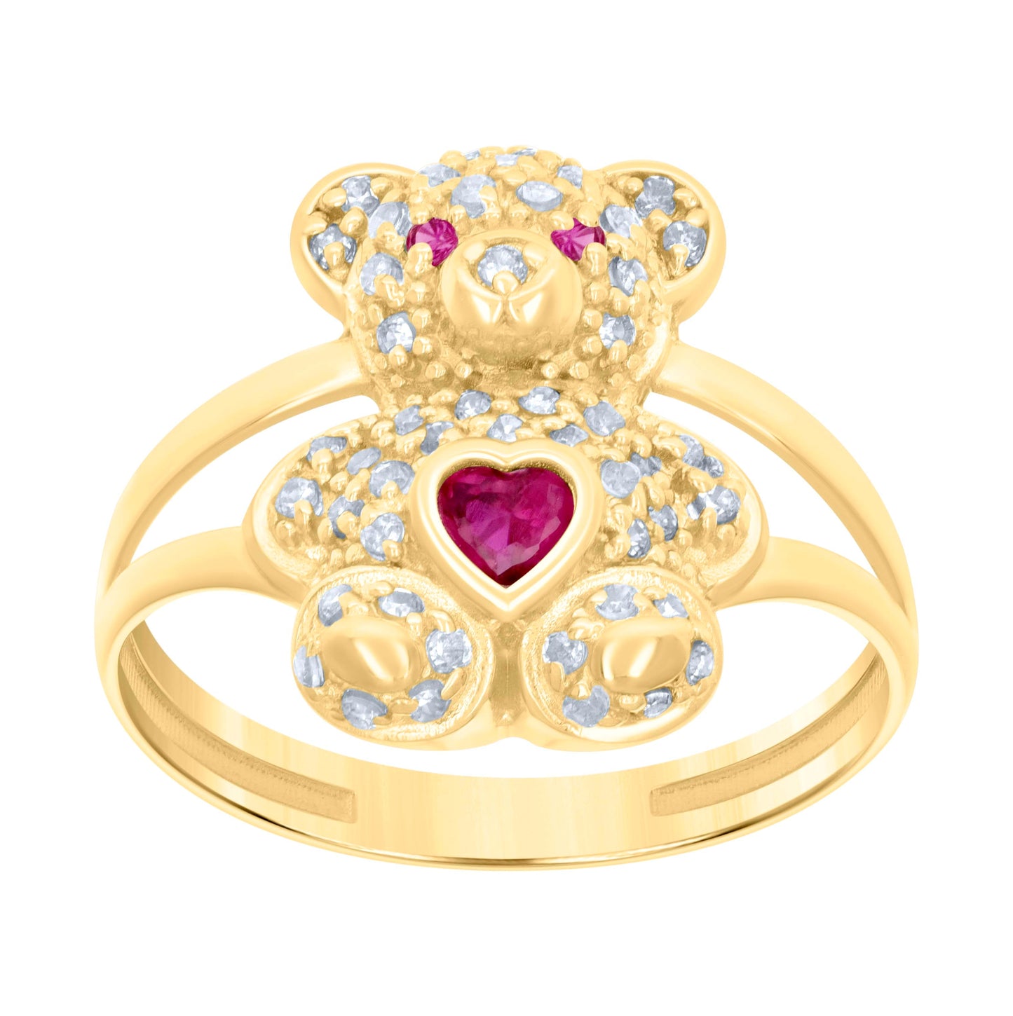 10K Yellow Gold Womens Heart Round Cubic-Zirconia Birthstone Teddy Bear Bridal Anniversary Engagement Wedding Ring