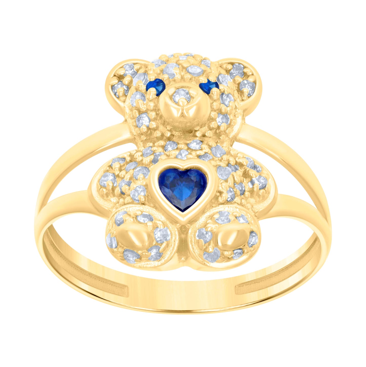 10K Yellow Gold Womens Heart Round Cubic-Zirconia Birthstone Teddy Bear Bridal Anniversary Engagement Wedding Ring