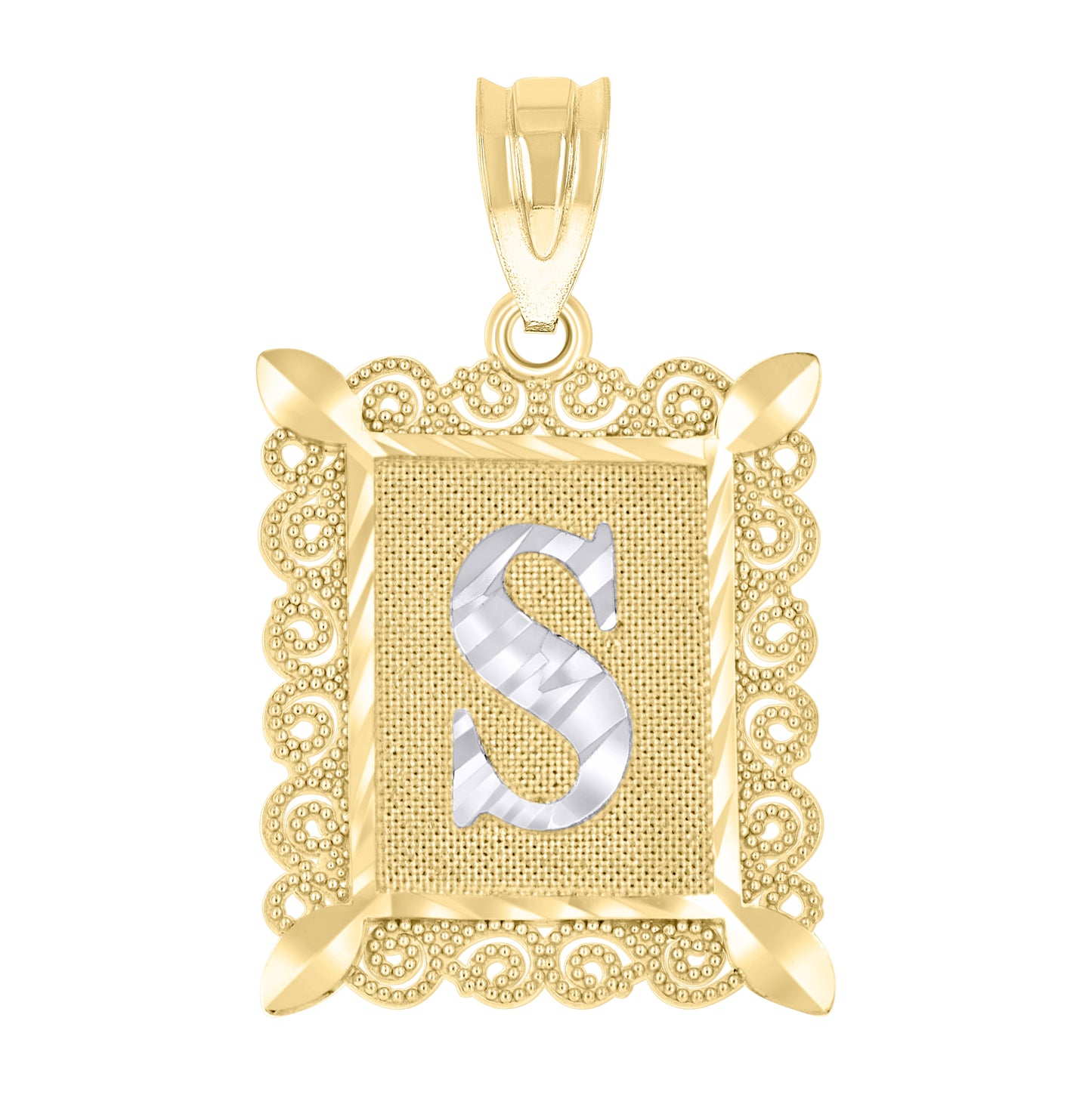 10K Two-Tone Gold Unisex Diamond-Cut Initial Charm Pendant