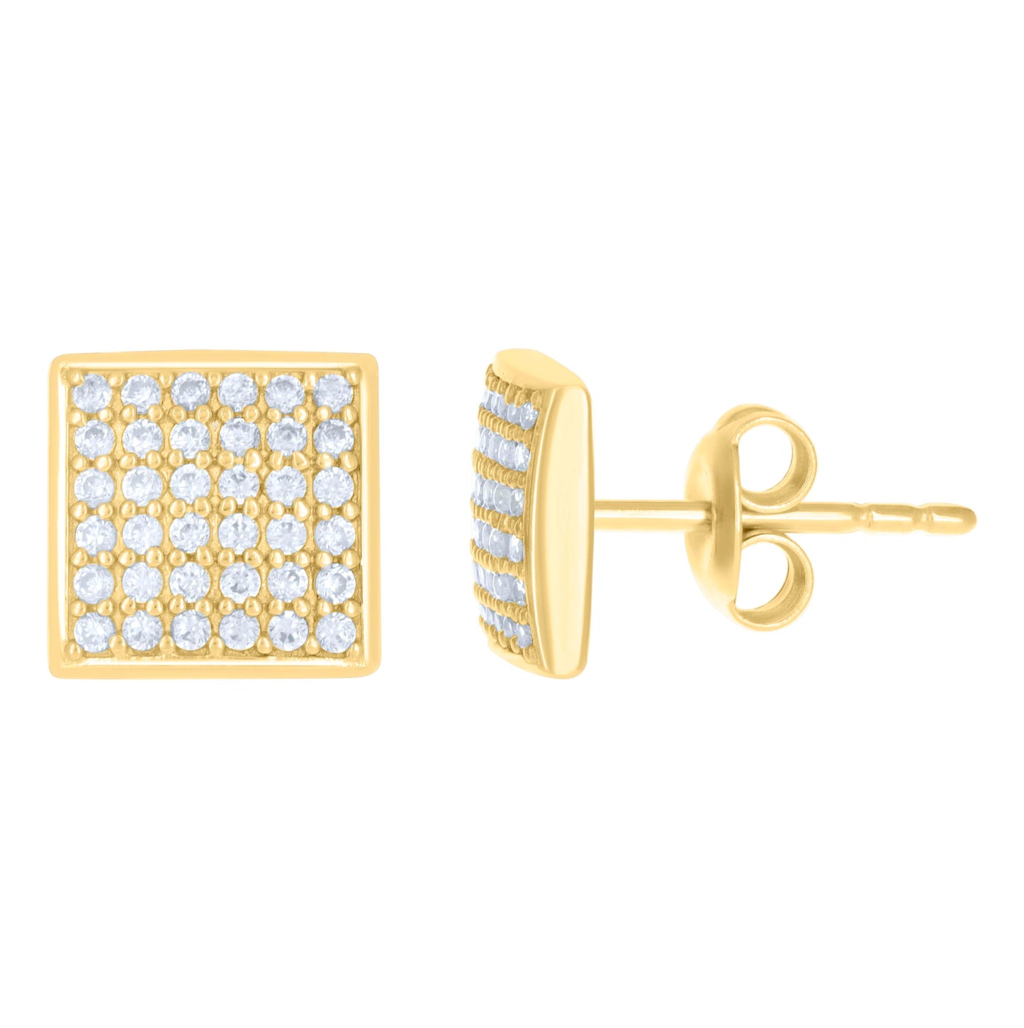 10K Yellow Gold Womens Cubic-Zirconia Square Stud Earrings