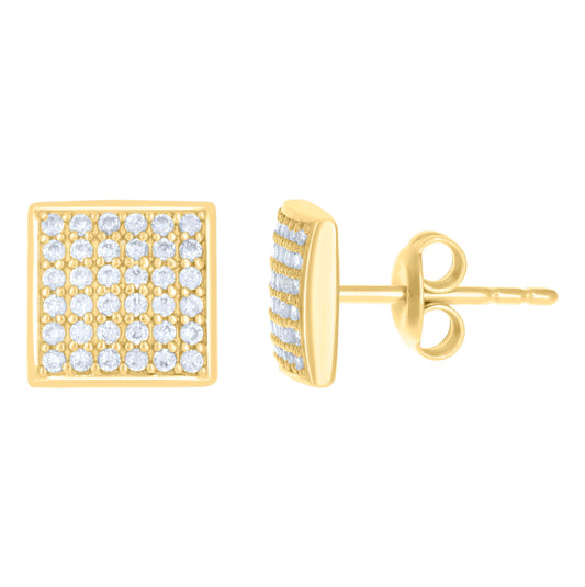 10K Yellow Gold Womens Cubic-Zirconia Square Stud Earrings