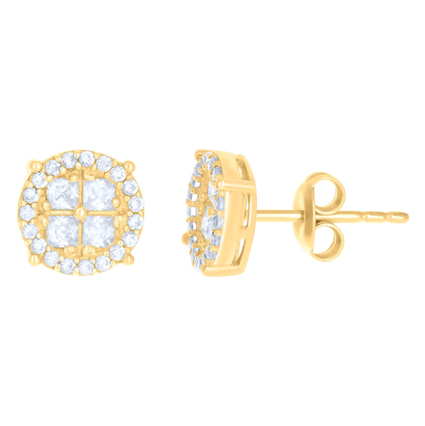 10K Yellow Gold Womens Princess-Cut Round Cubic-Zirconia Fashion Stud Earrings