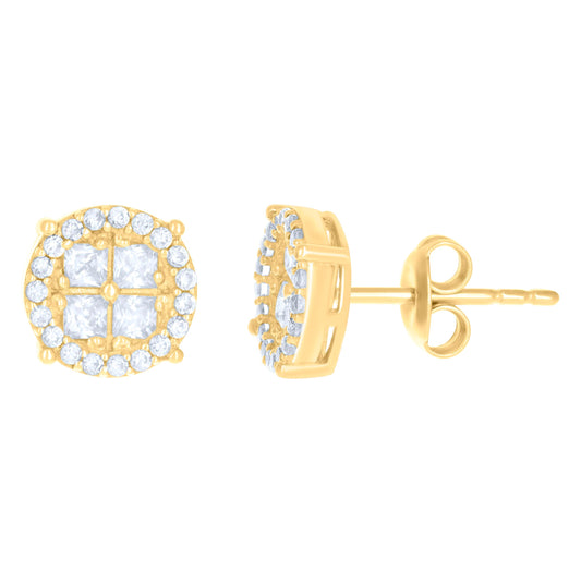 10K Yellow Gold Womens Princess-Cut Round Cubic-Zirconia Fashion Stud Earrings