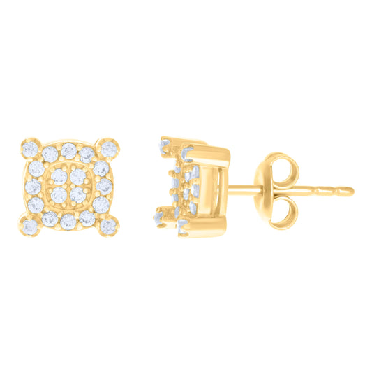 10K Yellow Gold Womens Cubic-Zirconia Square Fashion Stud Earrings