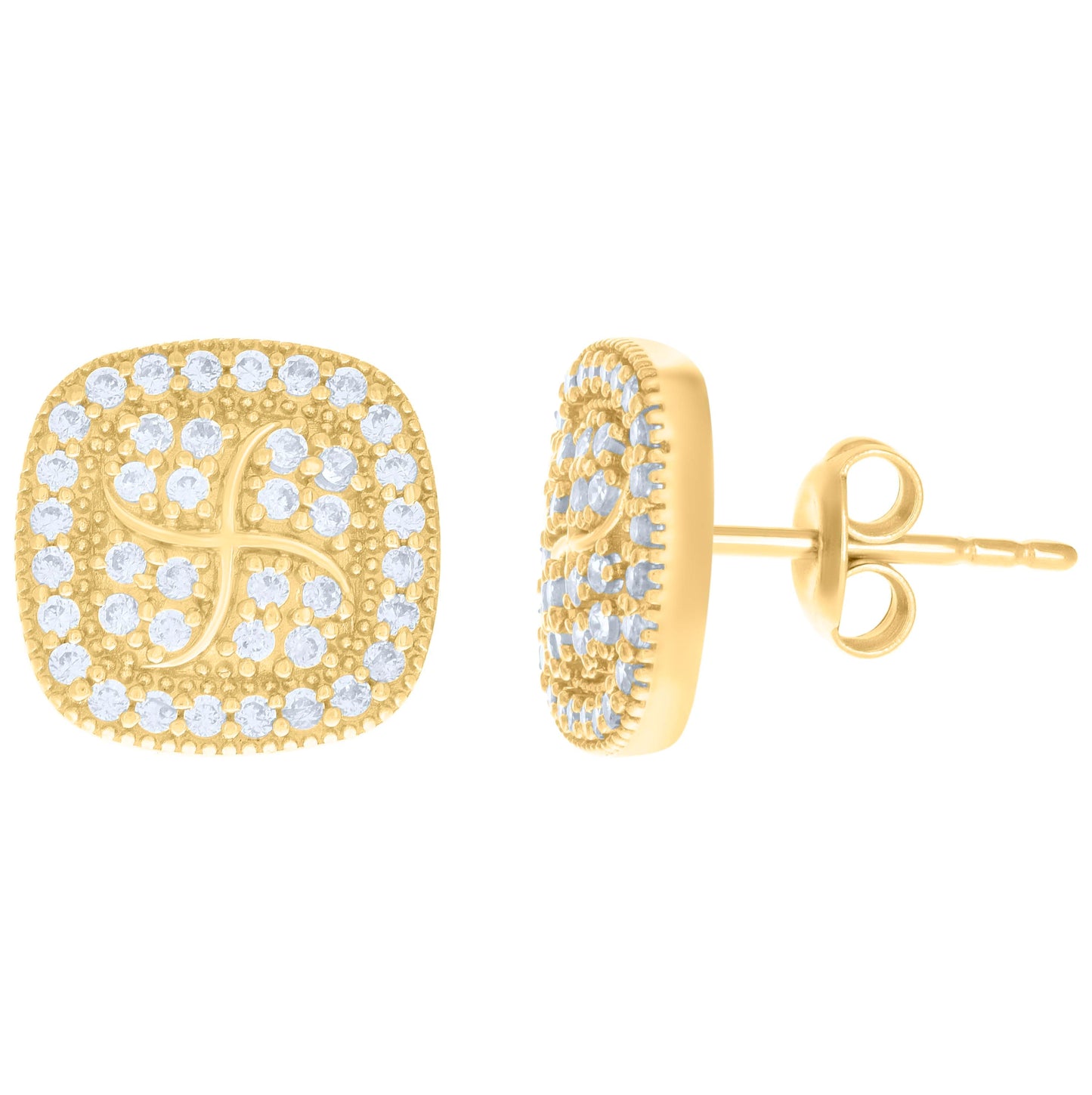 10K Yellow Gold Womens Cubic-Zirconia Square Fashion Stud Earrings