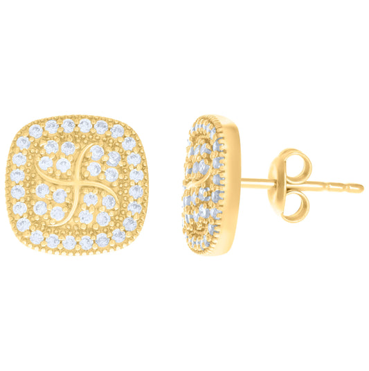 10K Yellow Gold Womens Cubic-Zirconia Square Fashion Stud Earrings
