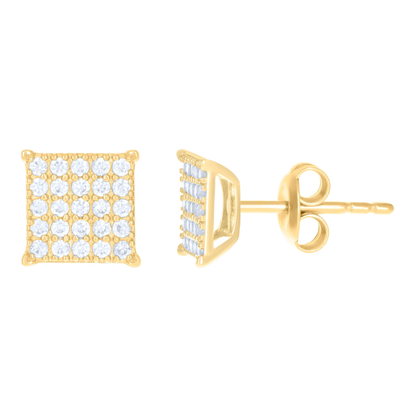10K Yellow Gold Womens Cubic-Zirconia Square Fashion Stud Earrings