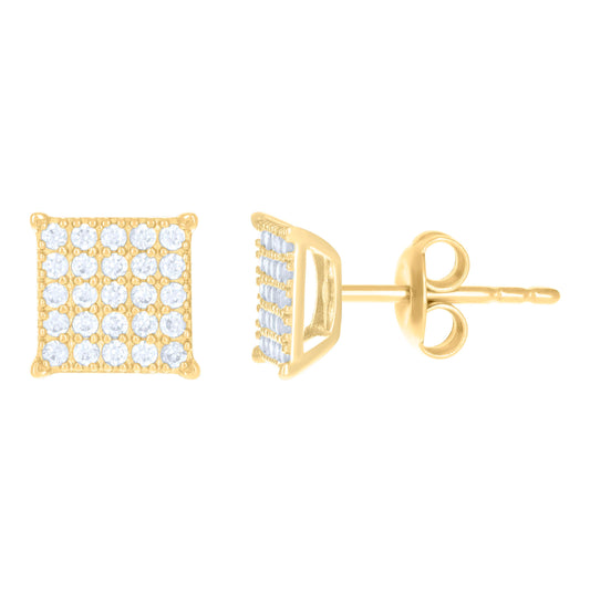 10K Yellow Gold Womens Cubic-Zirconia Square Fashion Stud Earrings