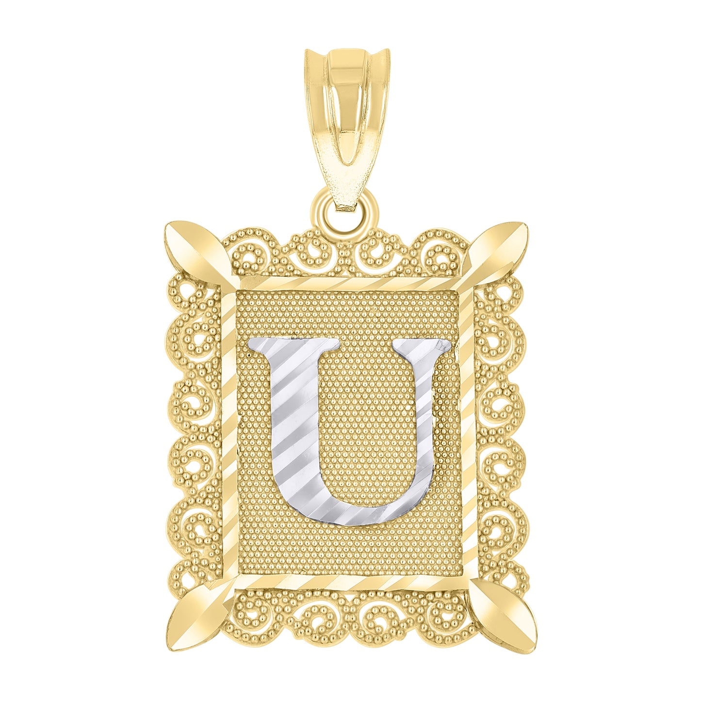 10K Two-Tone Gold Unisex Diamond-Cut Initial Charm Pendant
