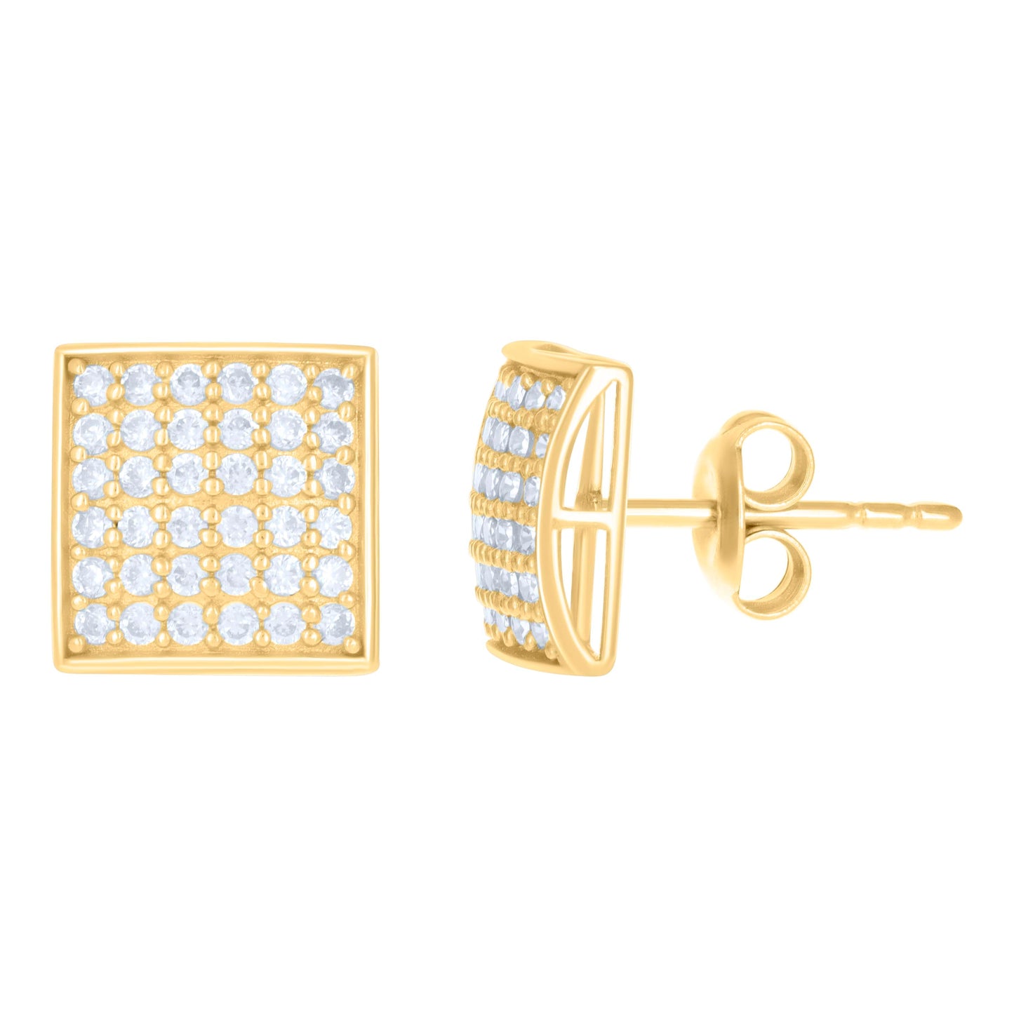 10K Yellow Gold Womens Cubic-Zirconia Square Stud Earrings