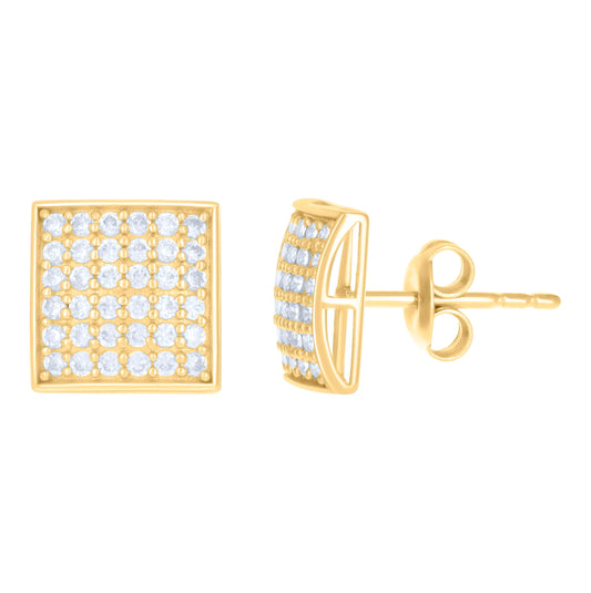 10K Yellow Gold Womens Cubic-Zirconia Square Stud Earrings