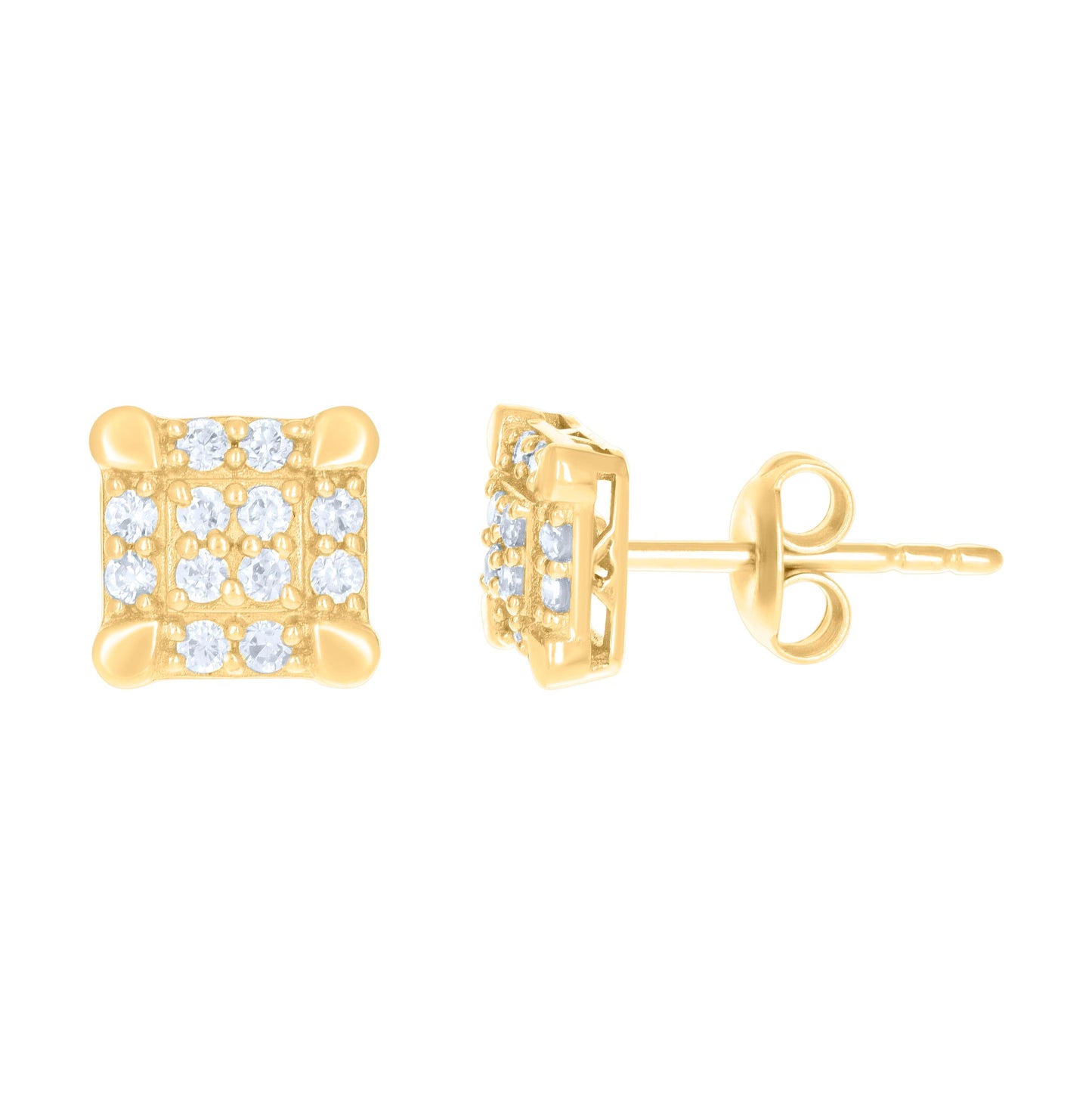 10K Yellow Gold Womens Cubic-Zirconia Square Stud Earrings
