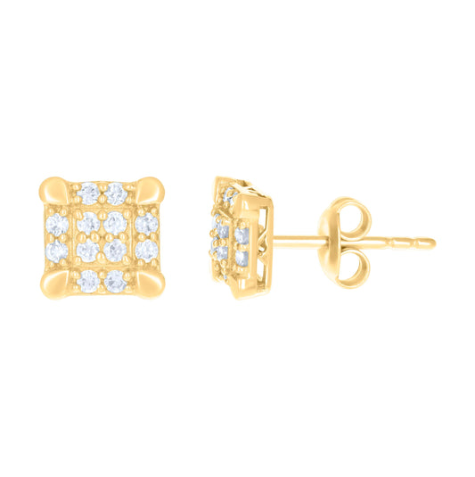 10K Yellow Gold Womens Cubic-Zirconia Square Stud Earrings