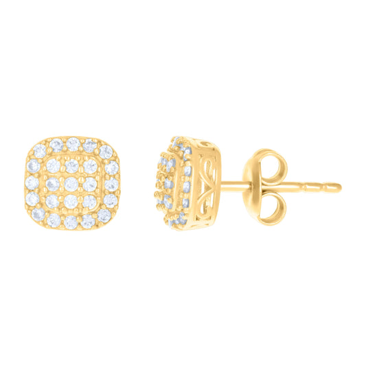 10K Yellow Gold Womens Cubic-Zirconia Square Stud Earrings