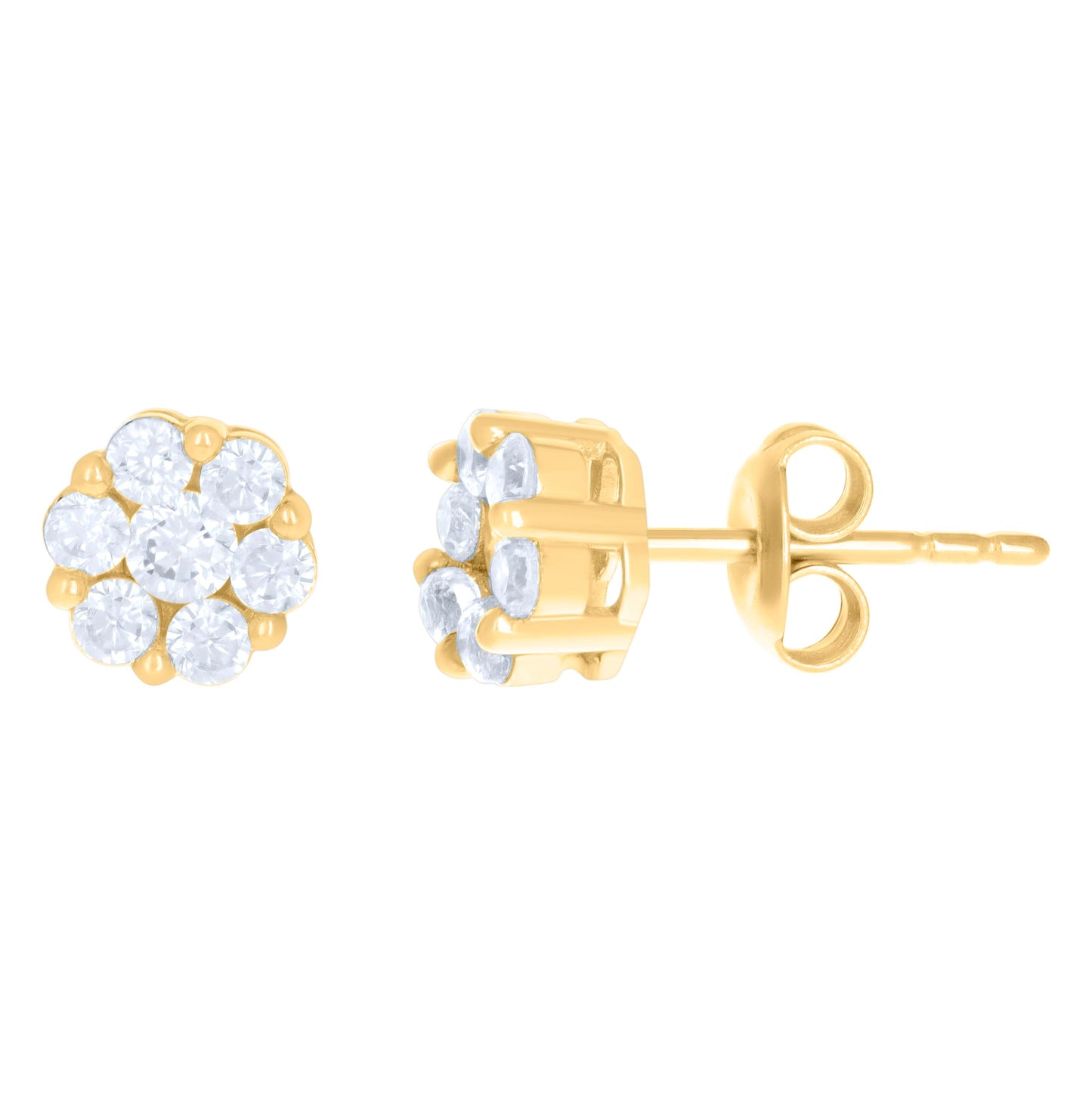 10K Yellow Gold Womens Cubic-Zirconia Flower Fashion Stud Earrings