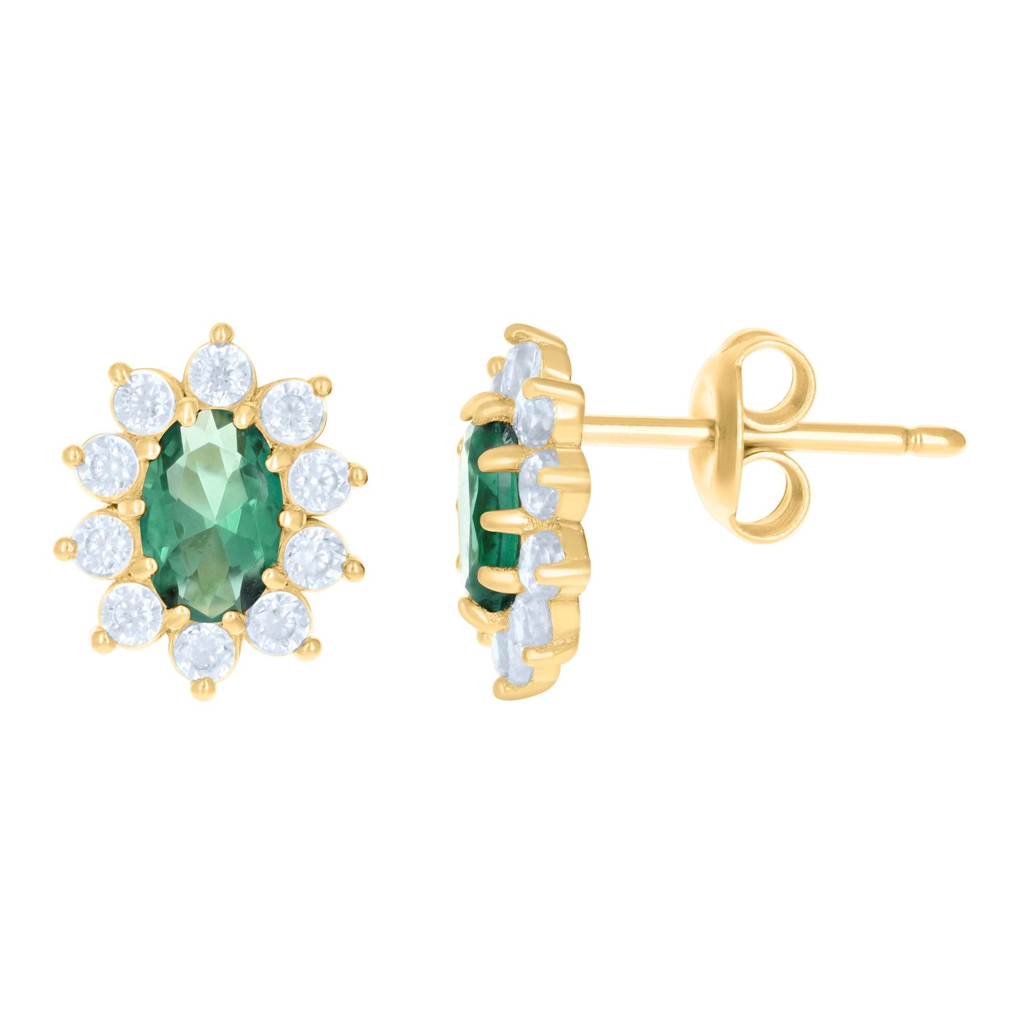 10K Yellow Gold Womens Oval Round Cubic-Zirconia Flower Fashion Stud Earrings