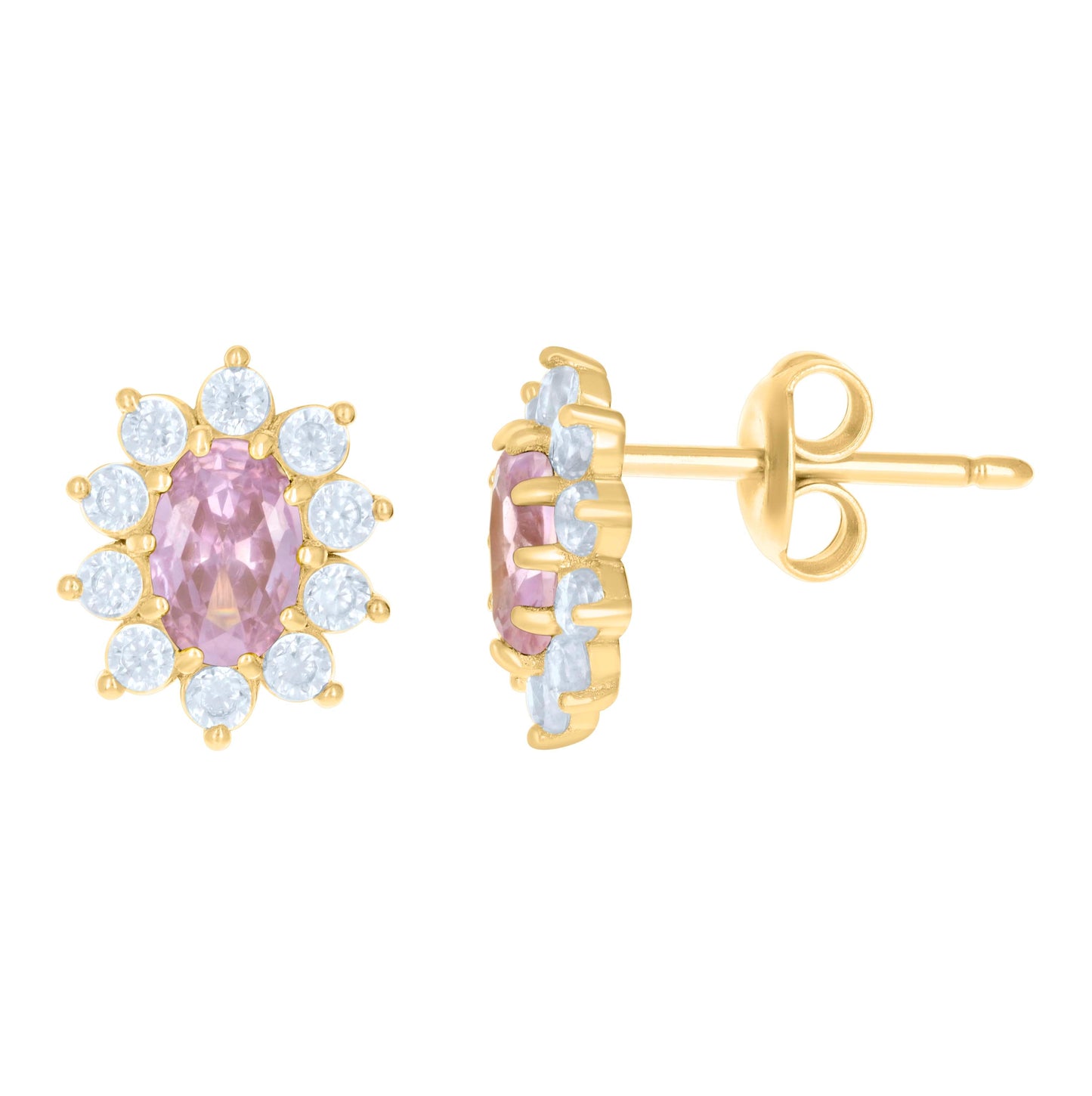 10K Yellow Gold Womens Oval Round Cubic-Zirconia Flower Fashion Stud Earrings