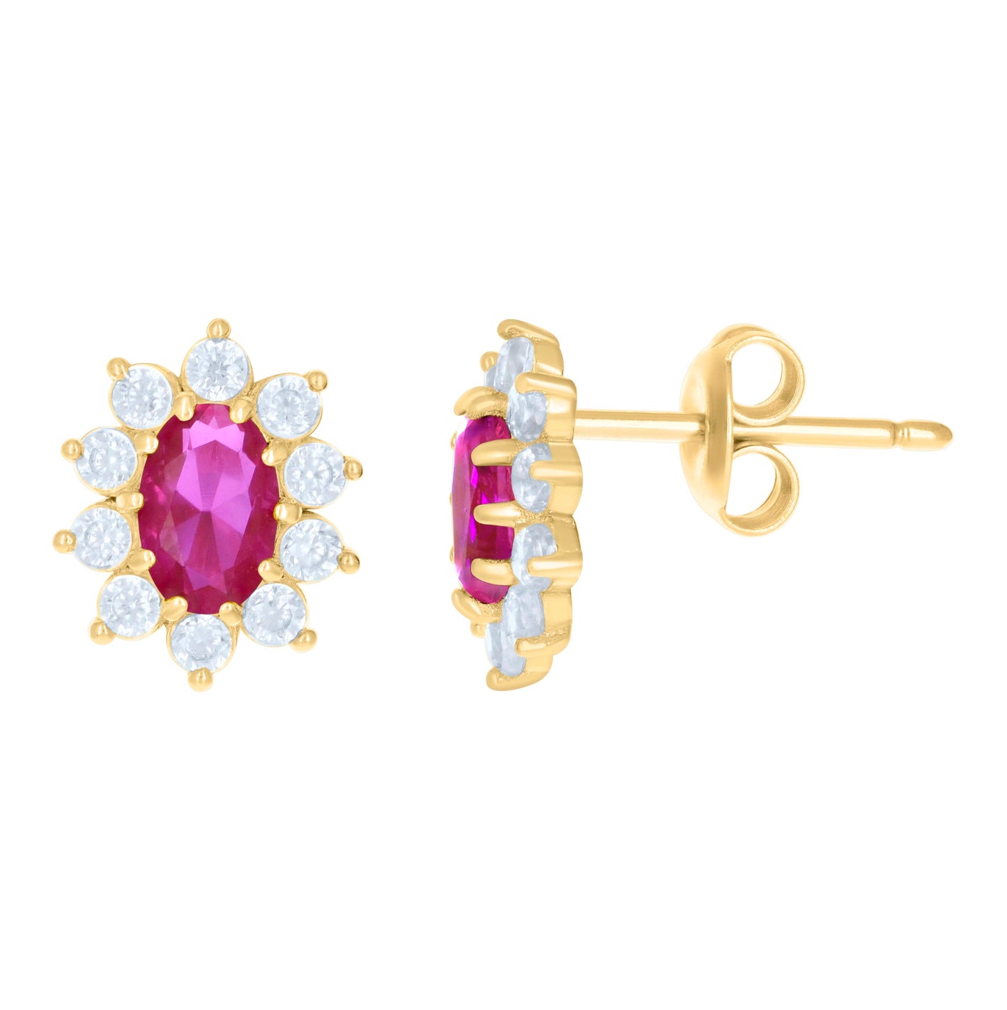 10K Yellow Gold Womens Oval Round Cubic-Zirconia Flower Fashion Stud Earrings