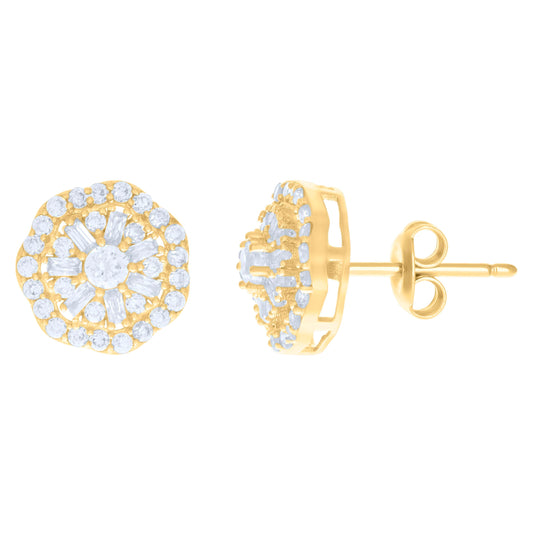 10K Yellow Gold Womens Baguette Round Cubic-Zirconia Octagon Fashion Stud Earrings