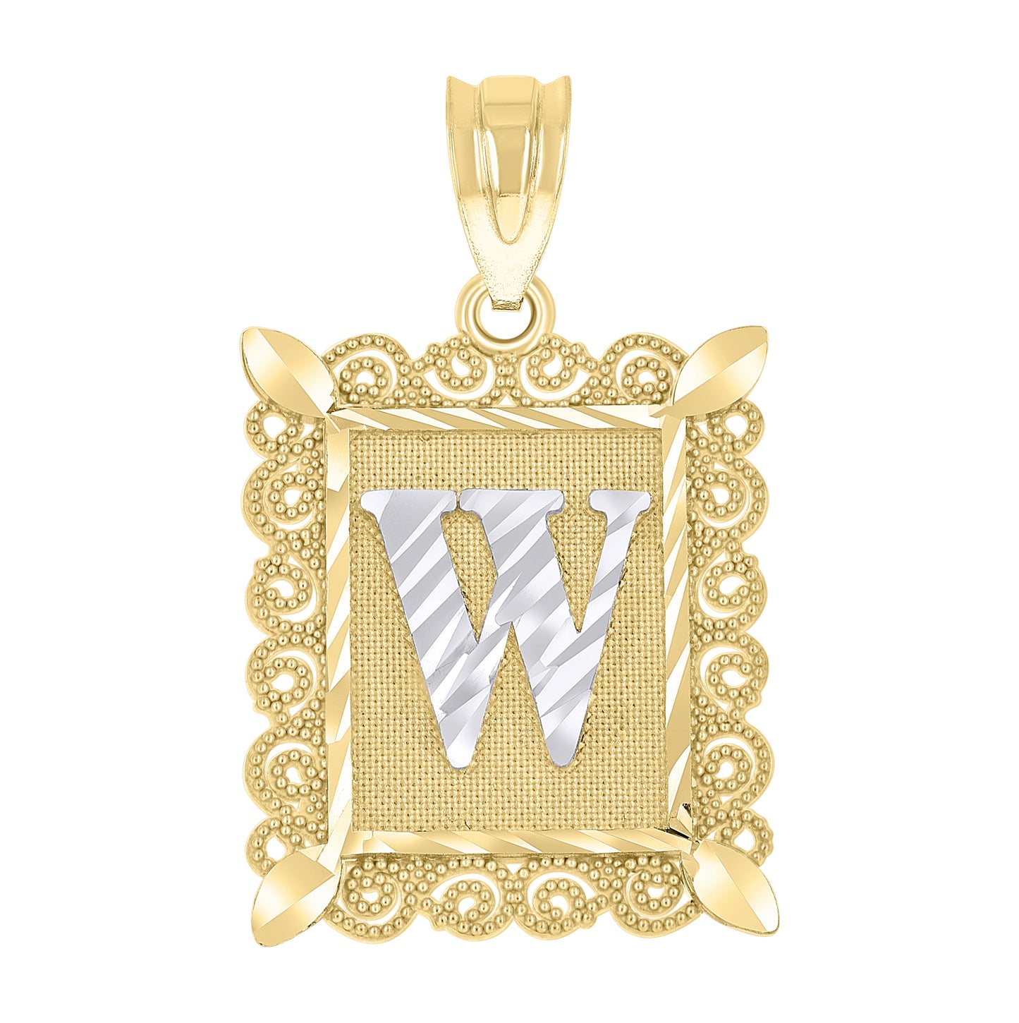 10K Two-Tone Gold Unisex Diamond-Cut Initial Charm Pendant