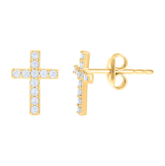 10K Yellow Gold Womens Cubic-Zirconia Cross Religious Stud Earrings