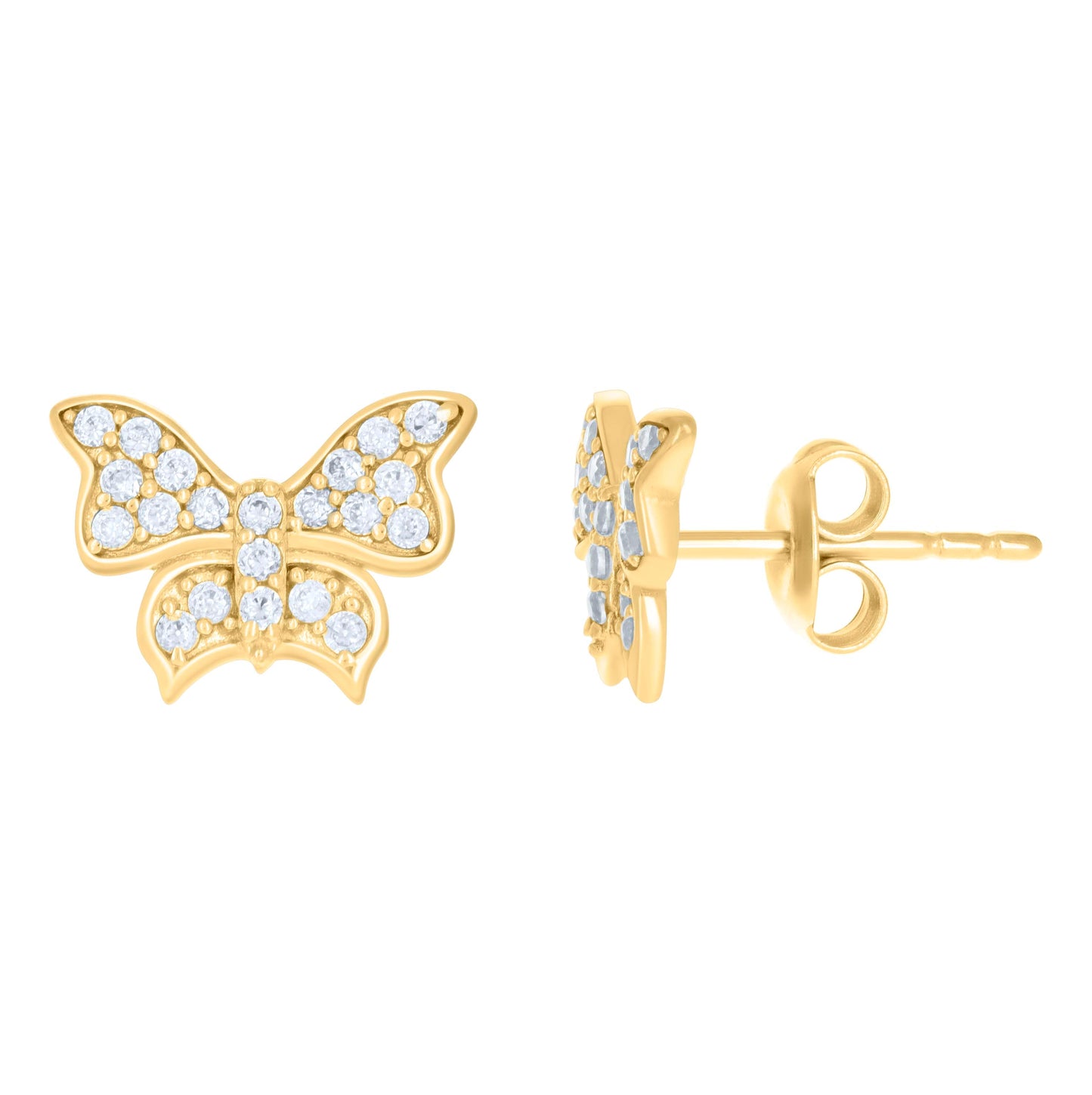 10K Yellow Gold Womens Cubic-Zirconia Butterfly Fashion Stud Earrings