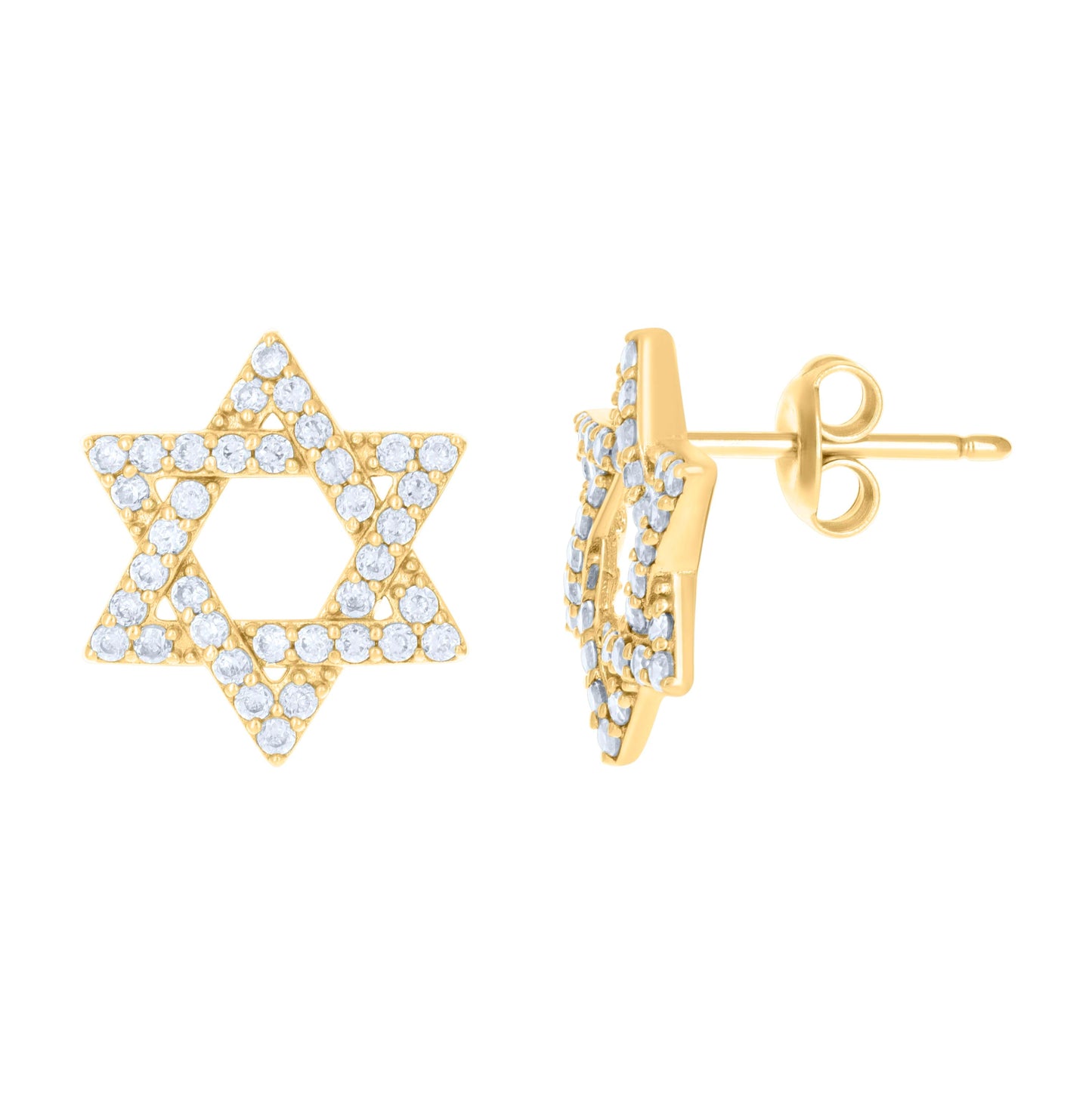 10K Yellow Gold Womens Cubic-Zirconia Star Of David Symbol Religious Stud Earrings