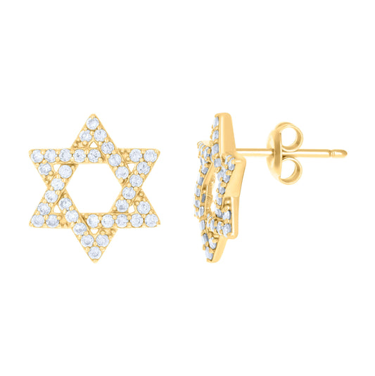 10K Yellow Gold Womens Cubic-Zirconia Star Of David Symbol Religious Stud Earrings