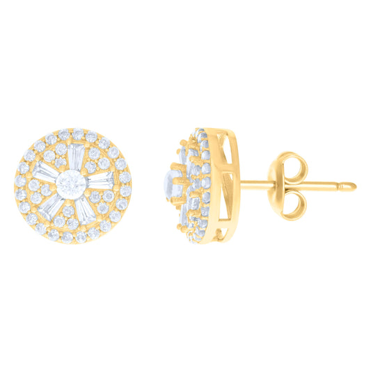 10K Yellow Gold Womens Baguette Round Cubic-Zirconia Fashion Stud Earrings