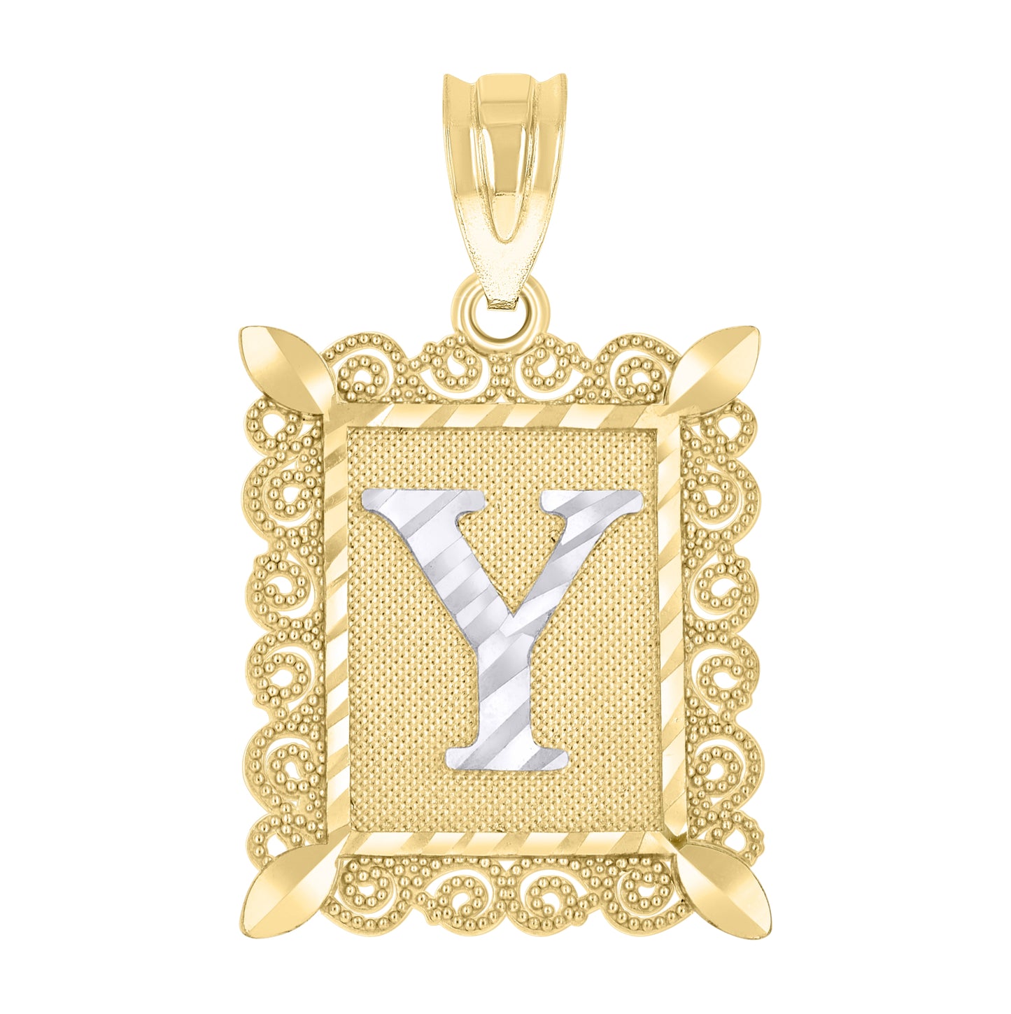 10K Two-Tone Gold Unisex Diamond-Cut Initial Charm Pendant