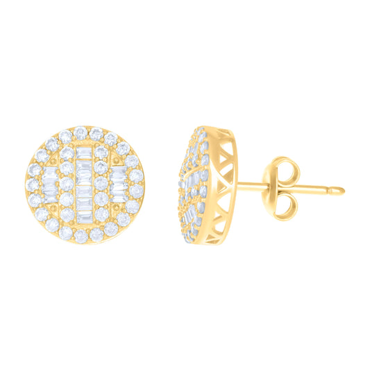 10K Yellow Gold Womens Baguette Round Cubic-Zirconia Fashion Stud Earrings
